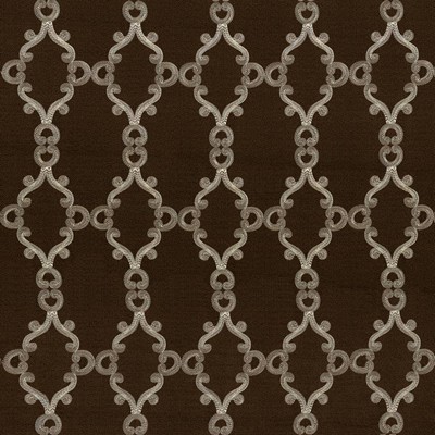 Kasmir Odette Chocolate in 5068 Brown Polyester  Blend Crewel and Embroidered  Scroll   Fabric