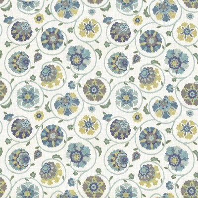 Kasmir Palampore Garden Aquamarine in 5065 Blue Upholstery Cotton  Blend Fire Rated Fabric Vine and Flower  Ethnic and Global   Fabric