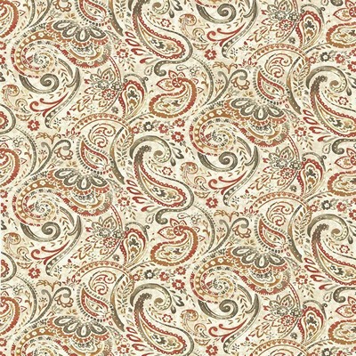 Kasmir Pelletier Spice in 1434 Orange Upholstery Cotton  Blend Fire Rated Fabric Classic Paisley   Fabric