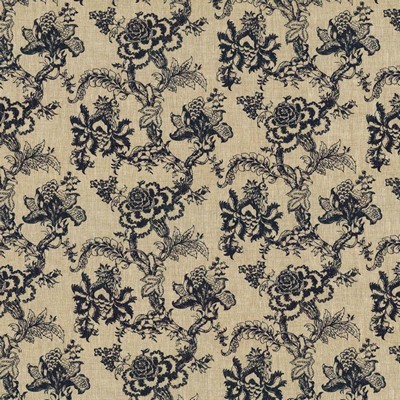 Kasmir Reanna Indigo in 5115 Blue Upholstery Linen  Blend Vine and Flower  Jacobean Floral   Fabric