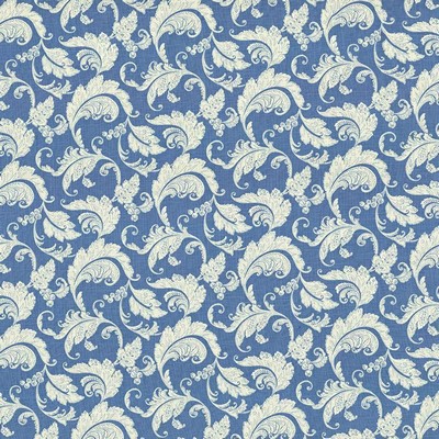 Kasmir Recoleta Delft in 5072 Blue Upholstery Linen  Blend Fire Rated Fabric Vine and Flower  Jacobean Floral  Scroll   Fabric