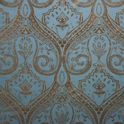Kasmir Rive Gauche Turquoise in 1385 Blue Linen  Blend Classic Damask  Scroll   Fabric