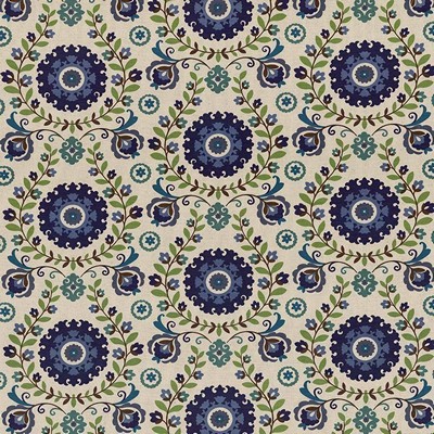 Kasmir San Pedro Cobalt in 5081 Blue Upholstery Cotton  Blend Fire Rated Fabric Vine and Flower  Ethnic and Global   Fabric