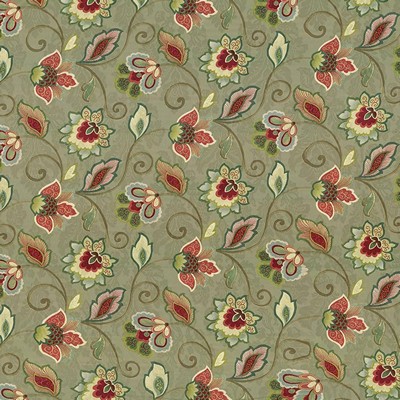Kasmir Sirena Sage in 1417 Green Upholstery Cotton  Blend Fire Rated Fabric Vine and Flower  Jacobean Floral  Scroll   Fabric