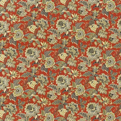 Kasmir Stillbrooke Vermilion in 5079 Multi Upholstery Linen  Blend Fire Rated Fabric Vine and Flower  Jacobean Floral   Fabric