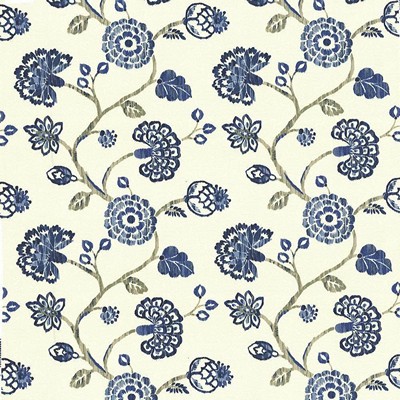 Kasmir Stoneleigh Cobalt in 1436 Blue Upholstery Cotton  Blend Vine and Flower  Jacobean Floral   Fabric