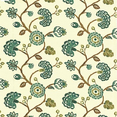 Kasmir Stoneleigh Peacock in 1436 Blue Upholstery Cotton  Blend Vine and Flower  Jacobean Floral   Fabric