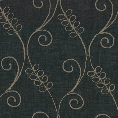 Kasmir Tinedale Ebony in SHEER ARTISTRY Black Polyester  Blend Crewel and Embroidered  Trellis Diamond  Vine and Flower  Scroll   Fabric
