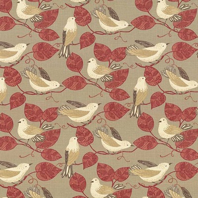 Kasmir Twitter Paprika in 1417 Multi Upholstery Linen  Blend Fire Rated Fabric Birds and Feather   Fabric
