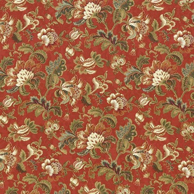 Kasmir Wessex Garden Scarlet in 1417 Red Upholstery Cotton  Blend Fire Rated Fabric Vine and Flower  Jacobean Floral   Fabric