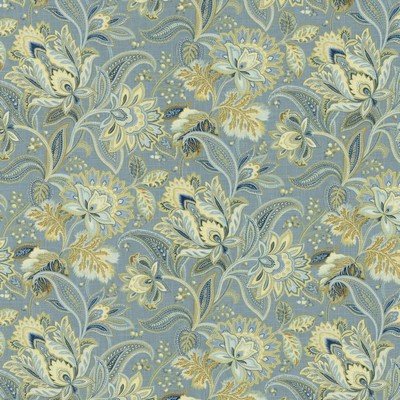 Kasmir Bangalore Porcelain in 5143 Blue Linen  Blend Fire Rated Fabric Medium Duty CA 117  NFPA 260  Vine and Flower  Jacobean Floral  Classic Paisley   Fabric