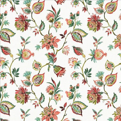 Kasmir Becoming Coral Orange Cotton
 Fire Rated Fabric Heavy Duty CA 117  Jacobean Floral   Fabric