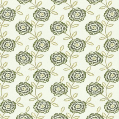 Kasmir Caden Greenery in 5156 Green Cotton  Blend Fire Rated Fabric Crewel and Embroidered  Vine and Flower   Fabric