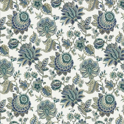 Kasmir Effortless Marine in 1467 Blue Cotton
 Fire Rated Fabric Heavy Duty CA 117  Jacobean Floral   Fabric