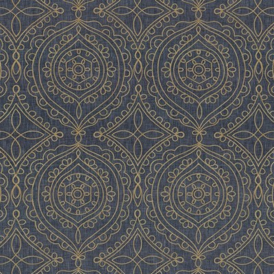 Kasmir Halyard Indigo in 5156 Blue Polyester  Blend Fire Rated Fabric Crewel and Embroidered  Trellis Diamond  Medium Duty CA 117  NFPA 260  Ethnic and Global   Fabric