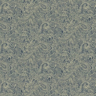 Kasmir Headdress Denim in 5143 Blue Polyester  Blend Fire Rated Fabric High Performance CA 117  Jacobean Floral  Classic Paisley   Fabric