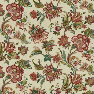 Kasmir Itzel Geranium in 5155 Cotton  Blend Fire Rated Fabric Medium Duty CA 117  Vine and Flower  Jacobean Floral   Fabric