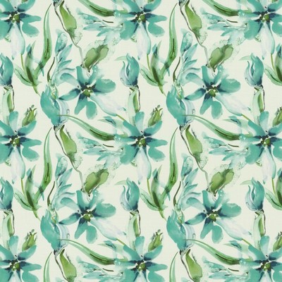 Kasmir Leolani Turquoise in 1453 Blue Polyester  Blend Fire Rated Fabric Perfect Diamond  Heavy Duty Tropical  Vine and Flower   Fabric