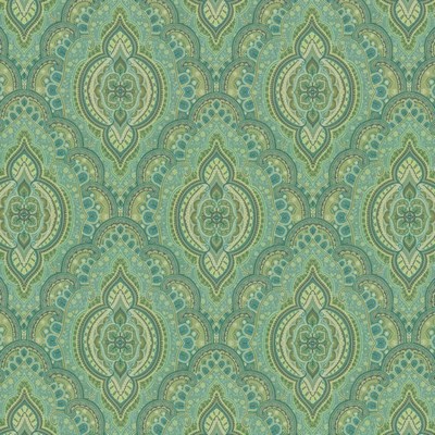 Kasmir Nea Palmetto in 5142 Green Cotton  Blend Fire Rated Fabric Classic Damask  Medium Duty CA 117  NFPA 260  Vine and Flower  Classic Paisley   Fabric