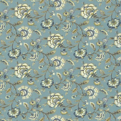 Kasmir Patricia Porcelain in 1454 Blue Linen  Blend Fire Rated Fabric Medium Duty CA 117  NFPA 260  Vine and Flower  Jacobean Floral   Fabric
