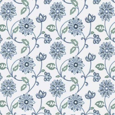 Kasmir Prize Garden Harbor in 5143 Blue Cotton  Blend Fire Rated Fabric Crewel and Embroidered  Heavy Duty CA 117  NFPA 260  Vine and Flower   Fabric
