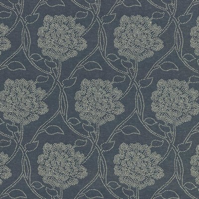 Kasmir Sunderland Denim in 5136 Blue Upholstery Acrylic  Blend Fire Rated Fabric Heavy Duty CA 117  NFPA 260  Large Print Floral   Fabric