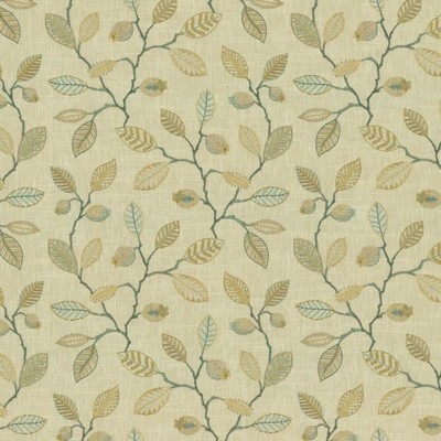 Kasmir Tea Leaf Shoreline in 5142 Cotton  Blend Fire Rated Fabric Crewel and Embroidered  Medium Duty CA 117  NFPA 260  Vine and Flower   Fabric