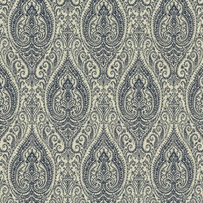 Kasmir Theatrical Denim in 5143 Blue Polyester  Blend Fire Rated Fabric Classic Damask  Heavy Duty CA 117  Classic Paisley   Fabric