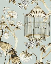 OISEAUX ET FLEURS MINERAL by  Schumacher Wallpaper 