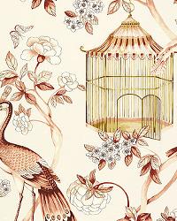 OISEAUX ET FLEURS CINNABAR by  Schumacher Wallpaper 