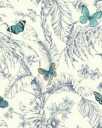 Papillon Wallpaper blue white by  American Silk Mills 