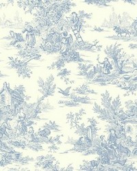 Champagne Toile Wallpaper blue white by   