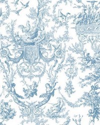 Old World Toile Wallpaper blue white by   