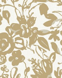 Gold Brushstroke Floral Wallpaper by   