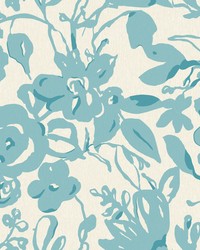 Aqua Brushstroke Floral Wallpaper by   