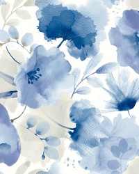 Cobalt Watercolor Bouquet Wallpaper by   