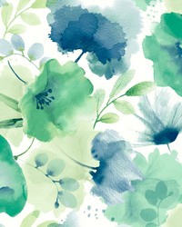 Blue and Green Watercolor Bouquet Wallpaper by  Alexander Henry 