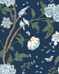 Navy Teahouse Floral Wallpaper by   