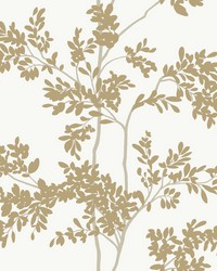 White and Gold Lunaria Silhouette Wallpaper by   