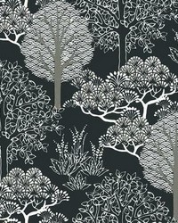 Kimono Trees Wallpaper Black Metallic by   