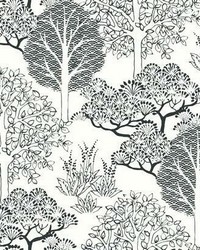 Kimono Trees Wallpaper White Black by   