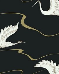 Soaring Cranes Wallpaper Black Gold by   
