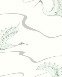 Soaring Cranes Wallpaper White Silver by   