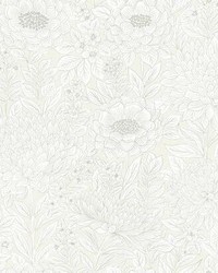 Wood Block Blooms Wallpaper Cream Glint by   