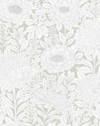 Wood Block Blooms Wallpaper Taupe Silver by   