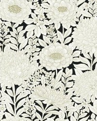 Wood Block Blooms Wallpaper Black Gold by   