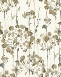 Flourish Wallpaper white  taupe  teal  metallic gold by   