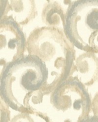 Arabesque Wallpaper white  light blue  pale grey  beige  metallic gold by   