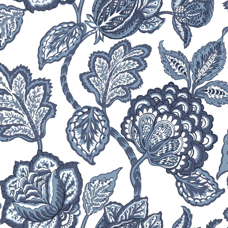 York Wallcovering Midsummer Jacobean Wallpaper White Blue Wallpaper