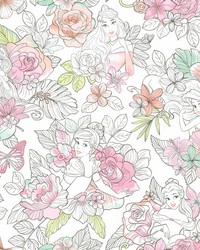 Disney Princess Royal Floral Wallpaper Coral by   